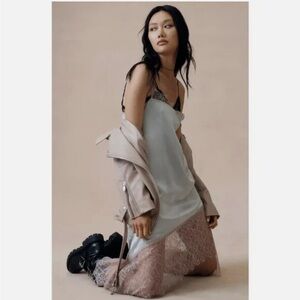 Anthropologie Purple and Pink Asymmetrical Slip Dress